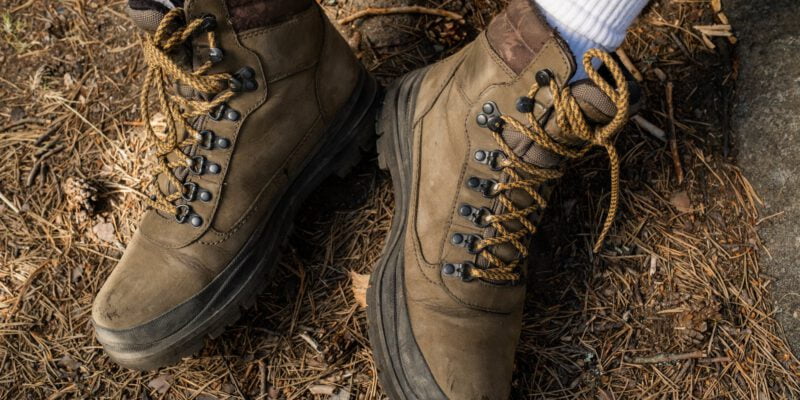 close up of hiking boots