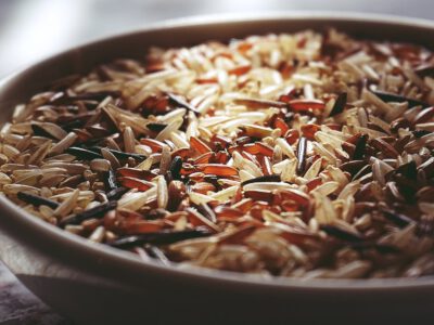 rice in white ceramic bowl